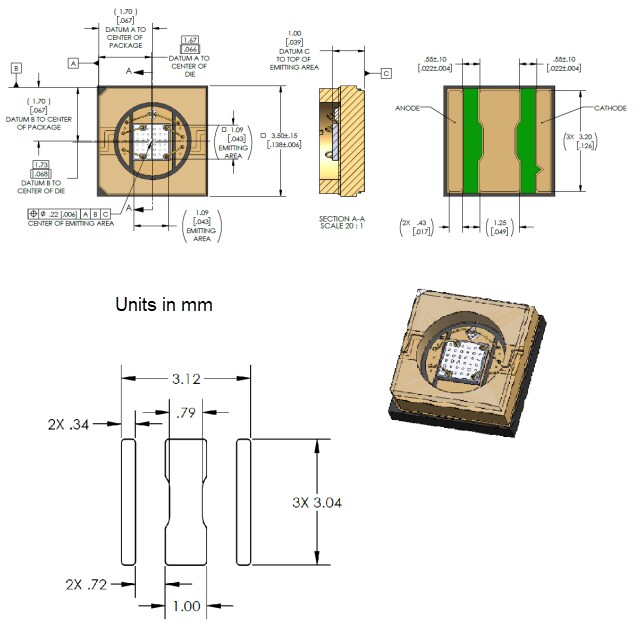 Mechanical Drawing - Luminus Devices SBT-10X-UV Surface Mount LEDs